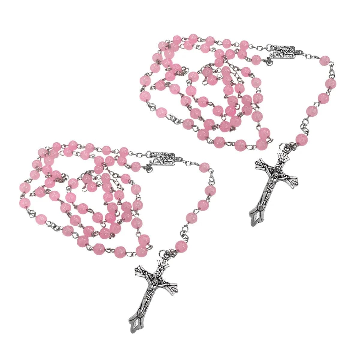 smilfuy Pink 2PCS Car Rosary Hanging Ornament with Alloy Cross & Faux Pearl Beads | 52.8cm (20.75in)