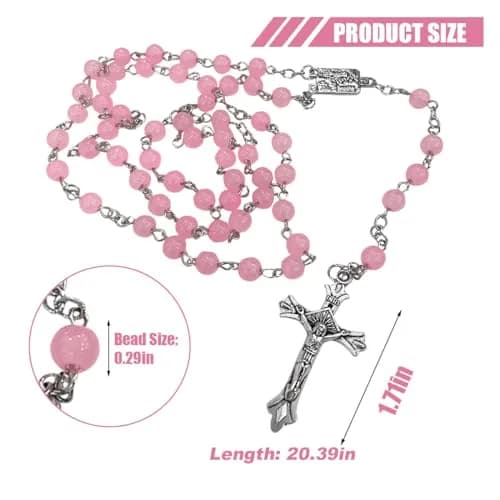 smilfuy Pink 2PCS Car Rosary Hanging Ornament with Alloy Cross & Faux Pearl Beads | 52.8cm (20.75in) thumbnail 2