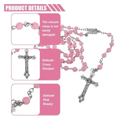 smilfuy Pink 2PCS Car Rosary Hanging Ornament with Alloy Cross & Faux Pearl Beads | 52.8cm (20.75in) thumbnail 3