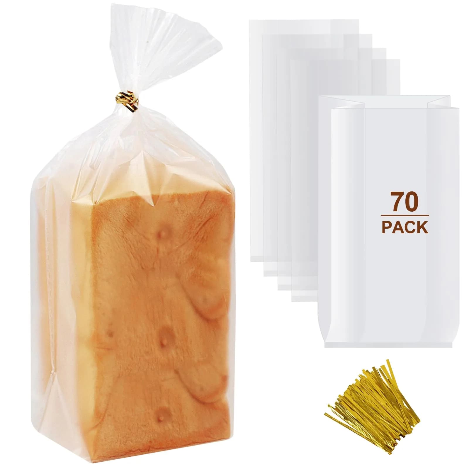 vivinin Bread Bags & Ties 70 Pack | Clear, Moisture-Proof, Reusable (8" x 4" x 18")