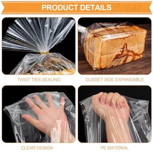 vivinin Bread Bags & Ties 70 Pack | Clear, Moisture-Proof, Reusable (8" x 4" x 18") thumbnail 4