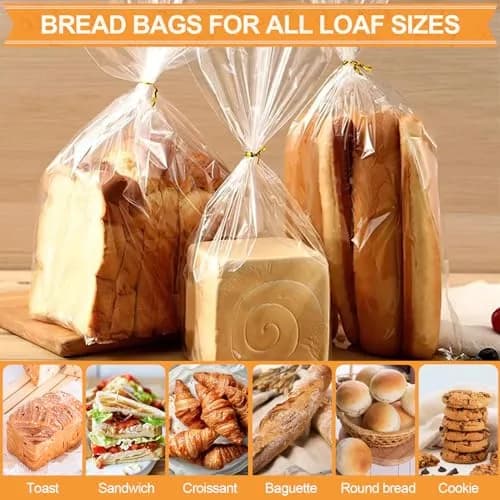 vivinin Bread Bags & Ties 70 Pack | Clear, Moisture-Proof, Reusable (8" x 4" x 18") thumbnail 6