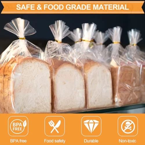 vivinin Bread Bags & Ties 70 Pack | Clear, Moisture-Proof, Reusable (8" x 4" x 18") thumbnail 3