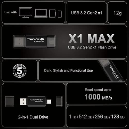 TEAMGROUP X1 MAX 256GB USB 3.2 Gen 2 Flash Drive 2.48 in (6.29 cm) | High-Speed Data Transfer for Devices thumbnail 7