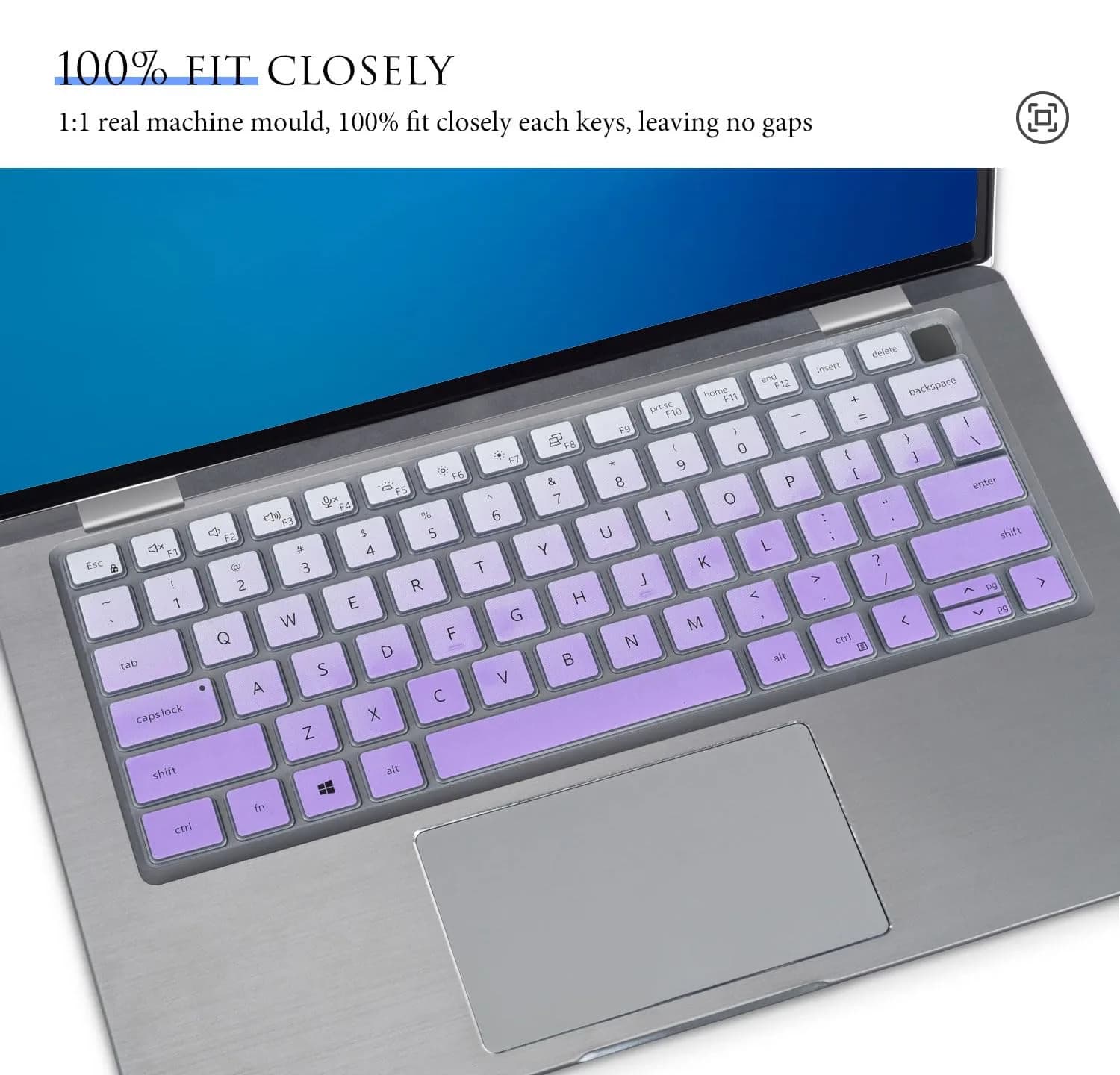 CASEDAO Gradual Purple Silicone Keyboard Skin for Dell Latitude 7440/7430/7420/7410/5440/5431/5430/5420 14" Laptop | US Layout - view 3