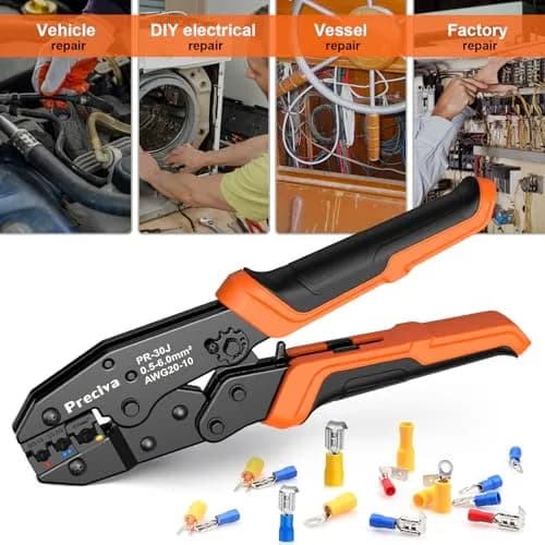 Preciva Ratcheting Wire Terminal Crimper Kit AWG20-10 (0.5-6mm²) with 400 Insulated Connectors | Professional Electrical Tool thumbnail 6