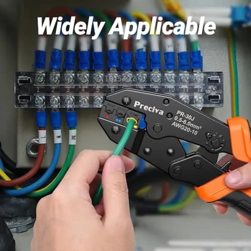 Preciva Ratcheting Wire Terminal Crimper Kit AWG20-10 (0.5-6mm²) with 400 Insulated Connectors | Professional Electrical Tool thumbnail 7
