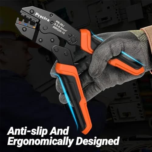 Preciva Ratcheting Wire Terminal Crimper Kit AWG20-10 (0.5-6mm²) with 400 Insulated Connectors | Professional Electrical Tool thumbnail 3