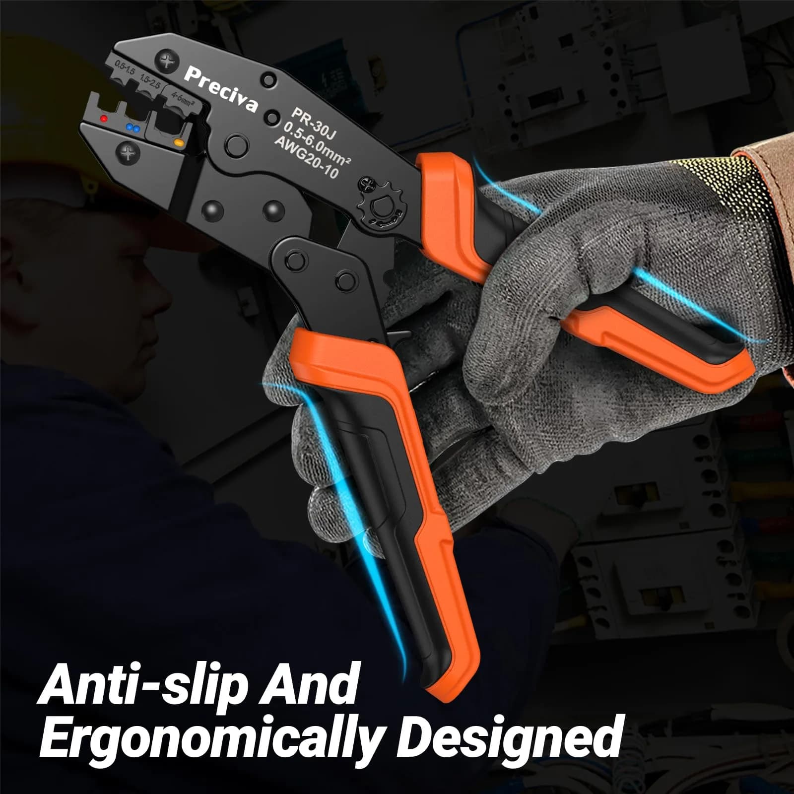Preciva Ratcheting Wire Terminal Crimper Kit AWG20-10 (0.5-6mm²) with 400 Insulated Connectors | Professional Electrical Tool - view 3