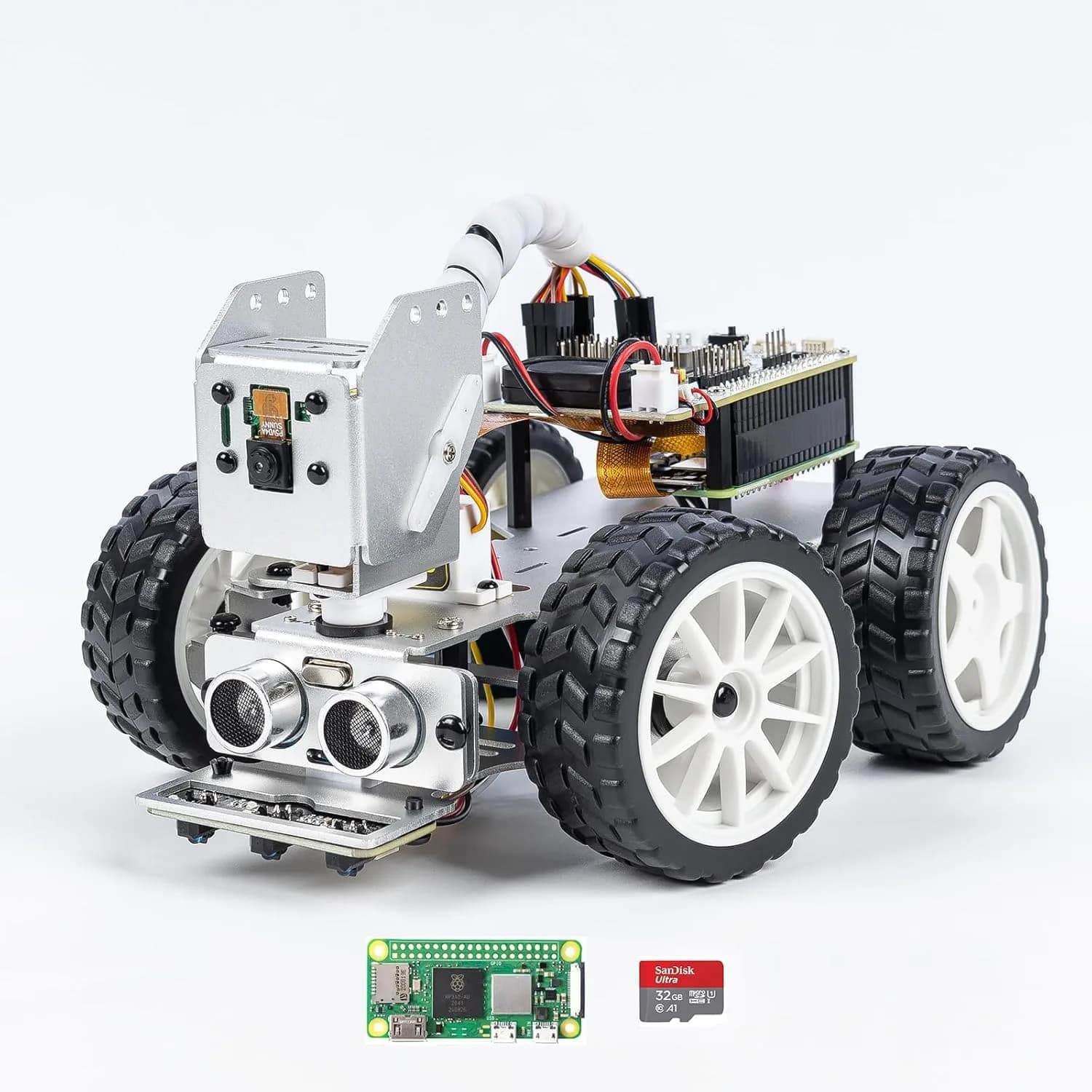 SunFounder PiCar-X AI Video Robot Car Kit with Raspberry Pi Zero 2 W+32G TF Card, ChatGPT-4o Enabled, Python, Scratch, Camera, Mic (1 Kit) — Picarx + Zero 2 W + 32g Tf Card