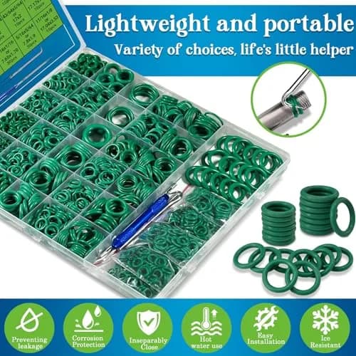 ZDBB 595 Pcs Green Automotive AC O-Ring Kit | Nitrile Rubber (NBR 70) for Car AC, Faucets & Plumbing thumbnail 3