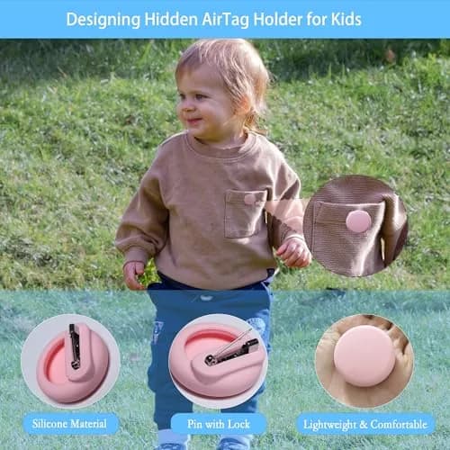 GudCoaks Air Tag Holder for Kids 2 Pack | Hidden GPS Tracker Case with Pin for Airtag Gen 2/1, Silicone Cover for Children, Elderly, Toddler, Backpack, Luggage thumbnail 2