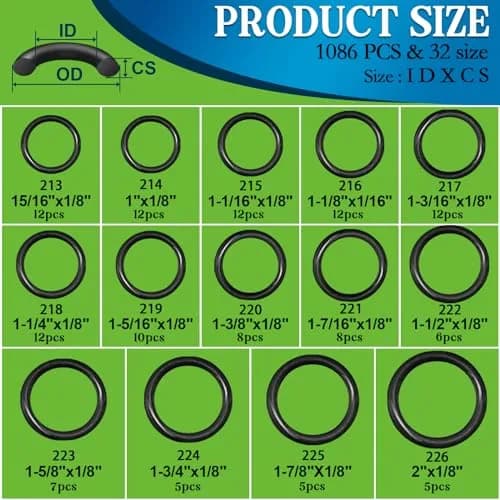 ZDBB 1086 Pcs SAE Nitrile Rubber O-Ring Kit with Pick Tool | 32 Sizes Inch ID: 1/8”-2”, Width: 1/16"-1/8" thumbnail 4