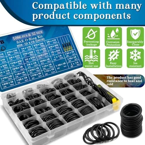 ZDBB 1086 Pcs SAE Nitrile Rubber O-Ring Kit with Pick Tool | 32 Sizes Inch ID: 1/8”-2”, Width: 1/16"-1/8" thumbnail 5