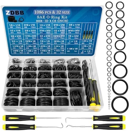 ZDBB 1086 Pcs SAE Nitrile Rubber O-Ring Kit with Pick Tool | 32 Sizes Inch ID: 1/8”-2”, Width: 1/16"-1/8" thumbnail 1