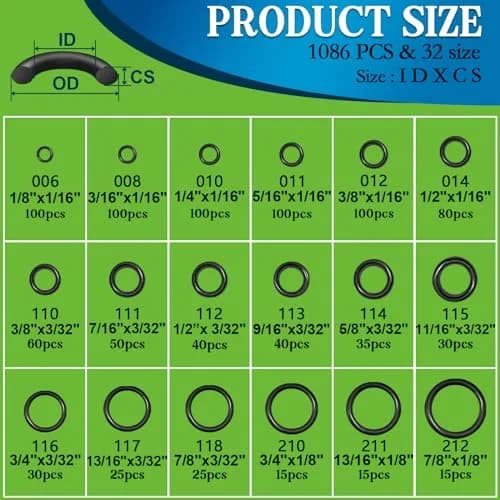 ZDBB 1086 Pcs SAE Nitrile Rubber O-Ring Kit with Pick Tool | 32 Sizes Inch ID: 1/8”-2”, Width: 1/16"-1/8" thumbnail 3