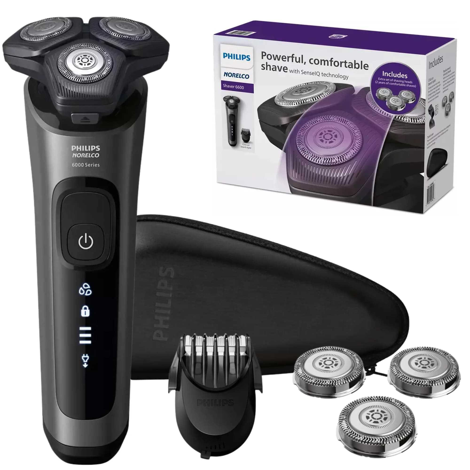 Philips Electric Shaver S66 | Rotary Wet & Dry Men’s Razor with SenseIQ Technology — Black