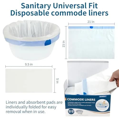 Sameky Commode Liners with Absorbent Pads 100 Bags + 100 Pads | 35 oz Capacity thumbnail 3