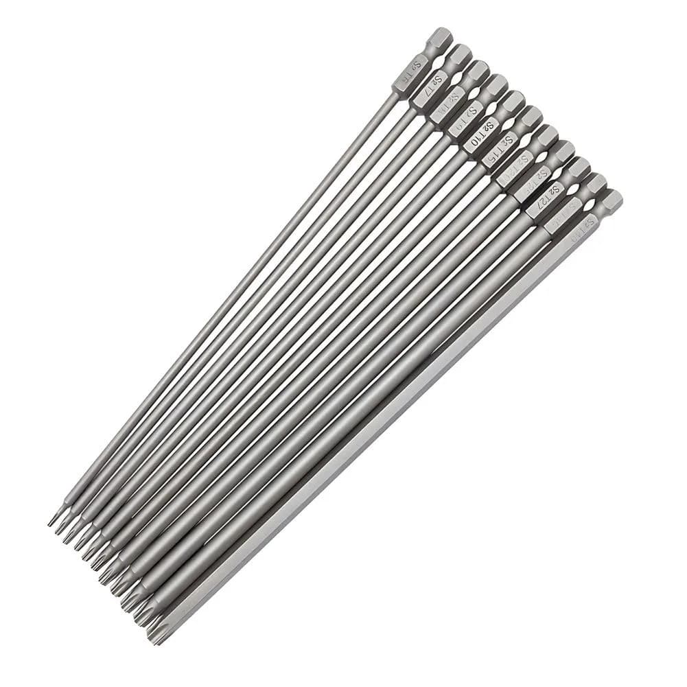 Saipe 11pcs 200mm Extra Long Torx Magnetic Screwdriver Bit Set (T6-T40) | High Hardness Alloy Steel, Magnetic Tip, Extra Long for Tight Spaces — 11pcs/200mm