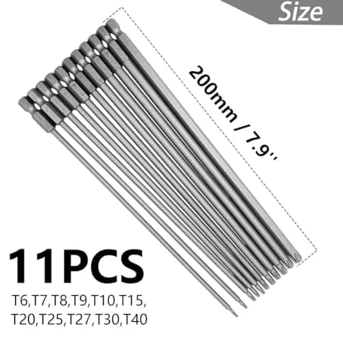 Saipe 11pcs 200mm Extra Long Torx Magnetic Screwdriver Bit Set (T6-T40) | High Hardness Alloy Steel, Magnetic Tip, Extra Long for Tight Spaces thumbnail 2