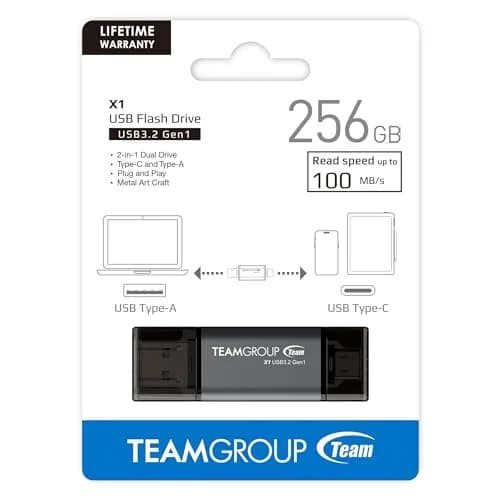 TEAMGROUP X1 256GB USB 3.2 Gen 1 Type-A & Type-C Dual Interface Flash Drive | 100MB/s Read Speed thumbnail 8