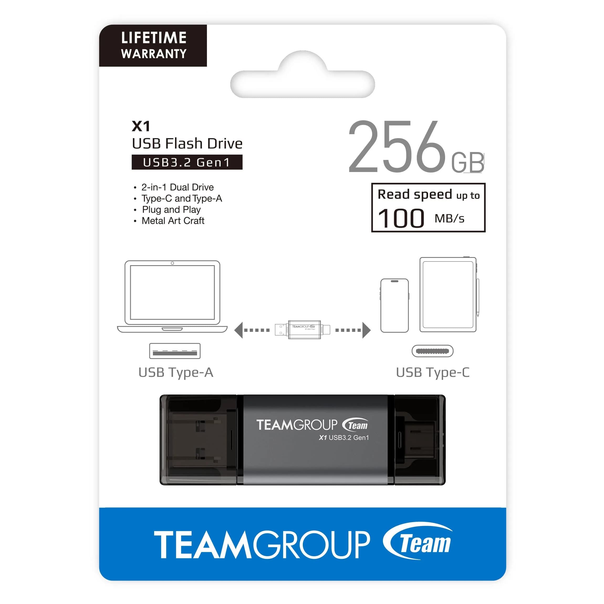TEAMGROUP X1 256GB USB 3.2 Gen 1 Type-A & Type-C Dual Interface Flash Drive | 100MB/s Read Speed - view 8