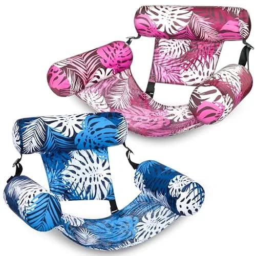 Sloosh Inflatable Pool Floats Adult 2-Pack | Tropical Leaves Pink Blue | 76cm x 41cm x 61cm (30"x16"x24") thumbnail 1