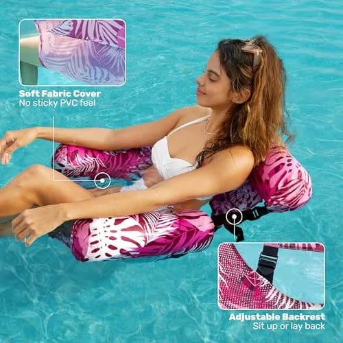 Sloosh Inflatable Pool Floats Adult 2-Pack | Tropical Leaves Pink Blue | 76cm x 41cm x 61cm (30"x16"x24") thumbnail 4