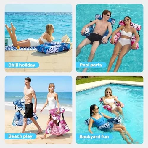 Sloosh Inflatable Pool Floats Adult 2-Pack | Tropical Leaves Pink Blue | 76cm x 41cm x 61cm (30"x16"x24") thumbnail 8