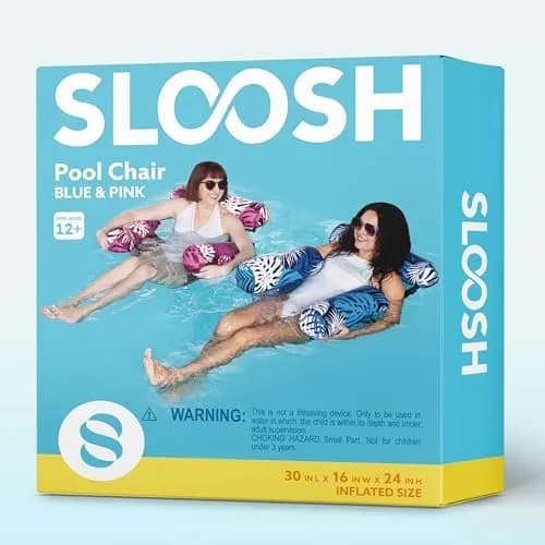 Sloosh Inflatable Pool Floats Adult 2-Pack | Tropical Leaves Pink Blue | 76cm x 41cm x 61cm (30"x16"x24") thumbnail 9