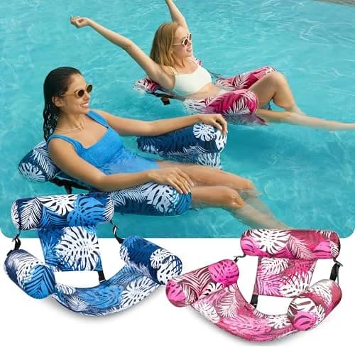 Sloosh Inflatable Pool Floats Adult 2-Pack | Tropical Leaves Pink Blue | 76cm x 41cm x 61cm (30"x16"x24") thumbnail 2