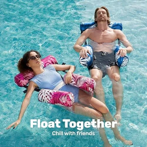 Sloosh Inflatable Pool Floats Adult 2-Pack | Tropical Leaves Pink Blue | 76cm x 41cm x 61cm (30"x16"x24") thumbnail 3
