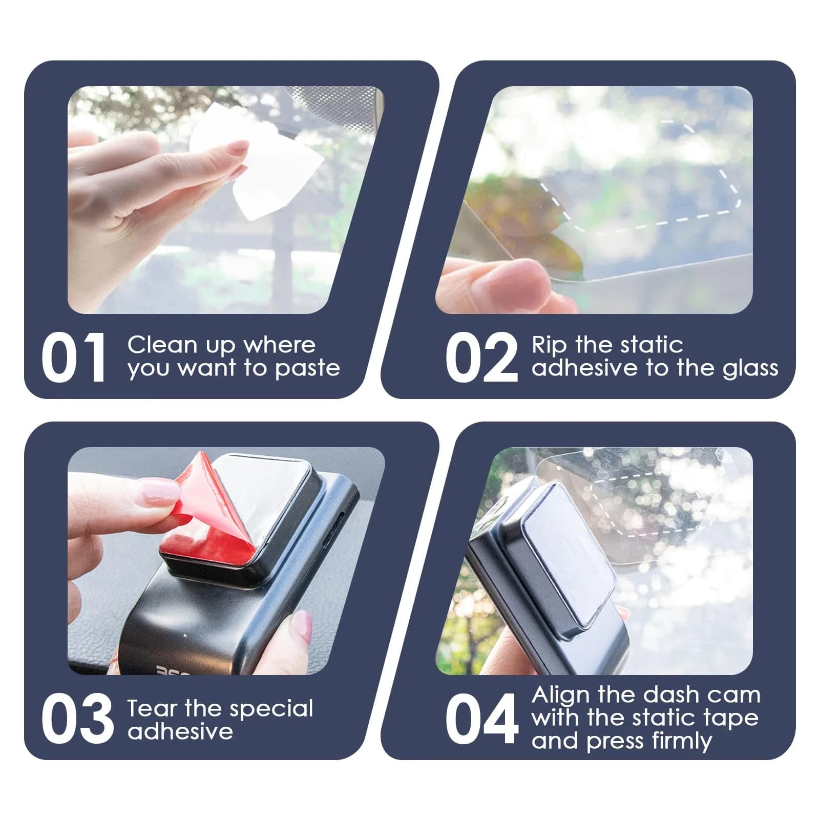 GUGUMO Dash Cam Windshield Sticker Kit 8-Pack | Static Cling Applicator for Secure Mounting & Scratch-Free Windshields - view 4