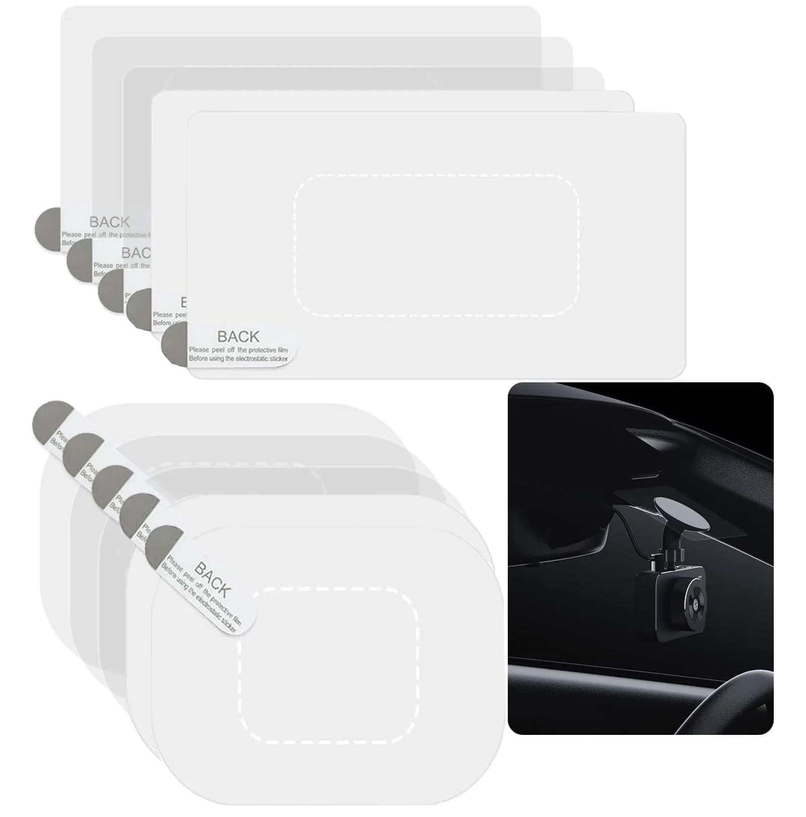 GUGUMO Dash Cam Windshield Sticker Kit, Transparent Film Applicator for On-Dash Cameras | Pack of 6 — 10-Pack