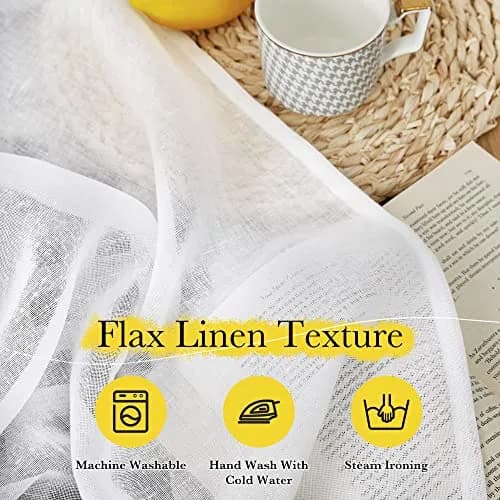 NICETOWN White Linen Sheer Curtains 63 inch Length | Light Filtering Window Drapes for Living Room thumbnail 3
