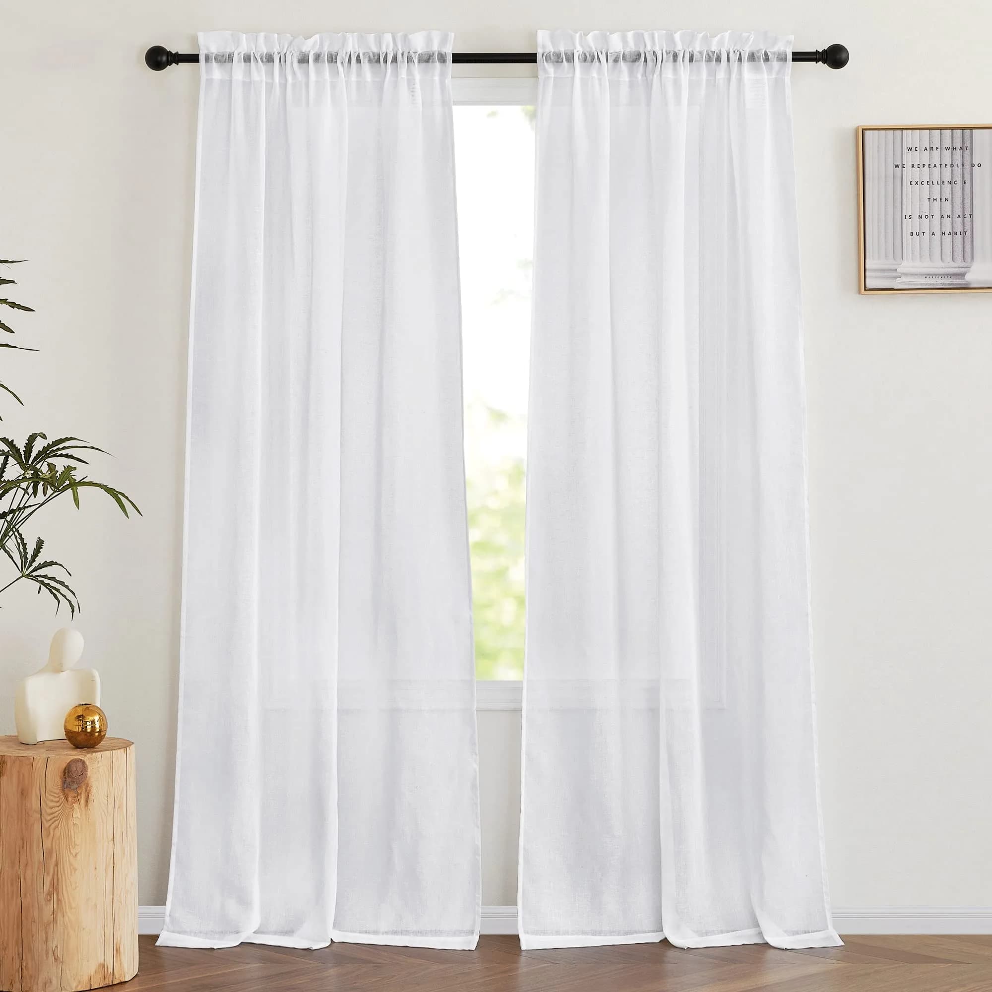 NICETOWN Faux Linen Sheer Curtains 52"W x 45"L | Privacy & Light Filtering with Elegant Design — Pure White / 42"W x 84"L