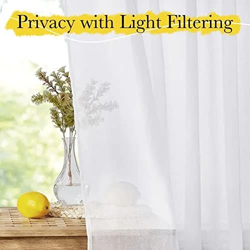 NICETOWN White Linen Curtains 84 inch Length | Semi Sheer Linen Blend Window Drapes thumbnail 4