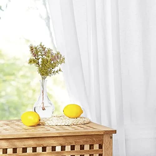 NICETOWN White Linen Curtains 84 inch Length | Semi Sheer Linen Blend Window Drapes thumbnail 7