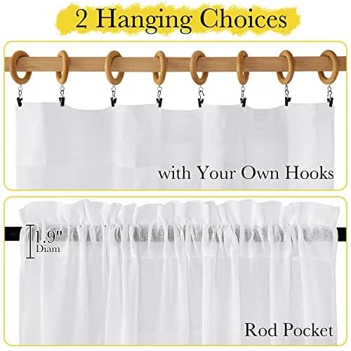 NICETOWN White Linen Curtains 84 inch Length | Semi Sheer Linen Blend Window Drapes thumbnail 2