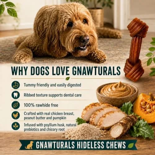 Gnawturals Rawhide Free Dog Chews | Ribbed Bones | for Large - Extra Large Dogs | Pumpkin, Psyllium Husk & Chicory Root (2 Bones, Chicken) thumbnail 3