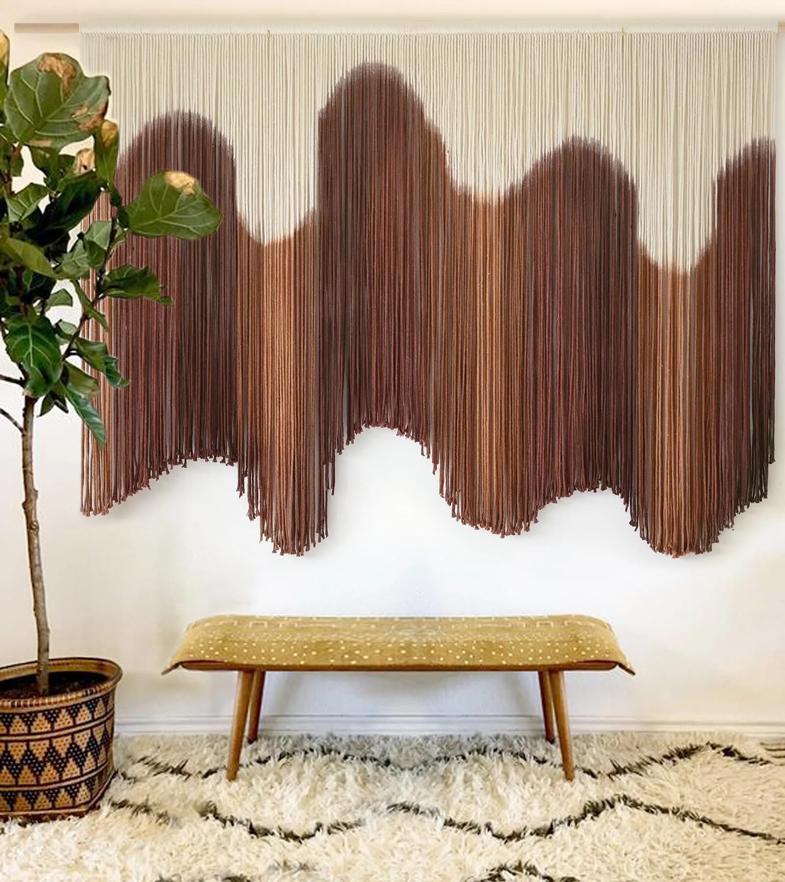 IOWER Macrame Wall Hanging Brown Hand-Dyed Ombre Fiber Art Tapestry 99.06 cm (39") L x 144.78 cm (57") W | Boho Style