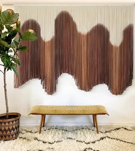 IOWER Macrame Wall Hanging Brown Hand-Dyed Ombre Fiber Art Tapestry 99.06 cm (39") L x 144.78 cm (57") W | Boho Style thumbnail 1