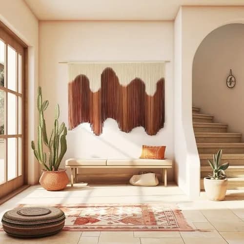IOWER Macrame Wall Hanging Brown Hand-Dyed Ombre Fiber Art Tapestry 99.06 cm (39") L x 144.78 cm (57") W | Boho Style thumbnail 5