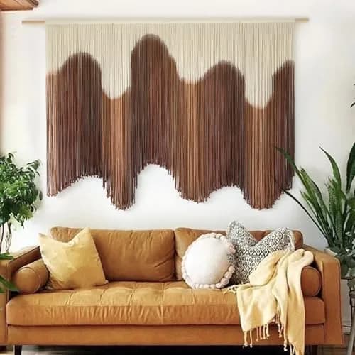 IOWER Macrame Wall Hanging Brown Hand-Dyed Ombre Fiber Art Tapestry 99.06 cm (39") L x 144.78 cm (57") W | Boho Style thumbnail 2