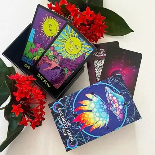Jrskvaro Colorful Neon Tarot Cards Deck with Guidebook for Beginners | 78 Classic Cards & Meanings thumbnail 7