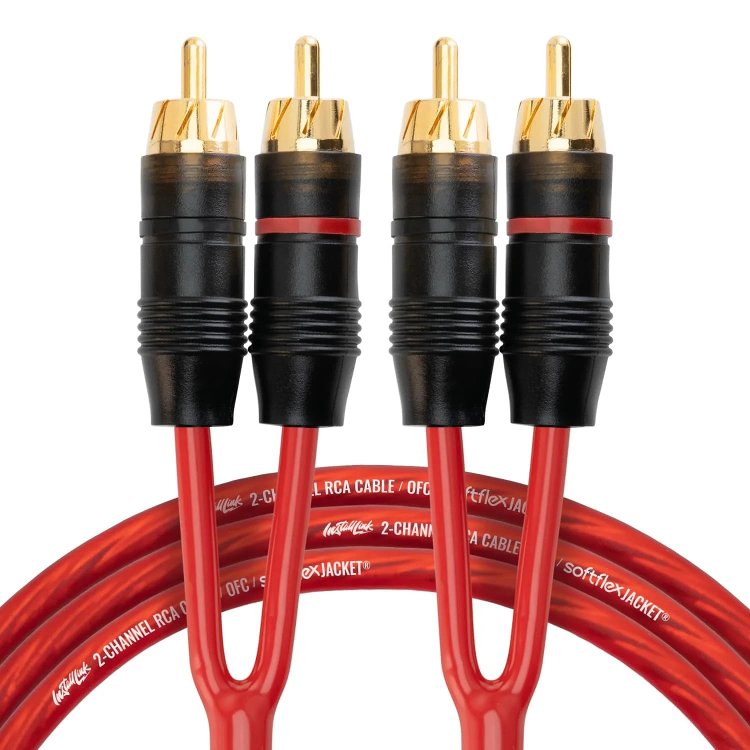 Install Link RCA Audio Cable 20ft | OFC 2-Male to 2-Male, Stereo & Subwoofer — Frosted Red