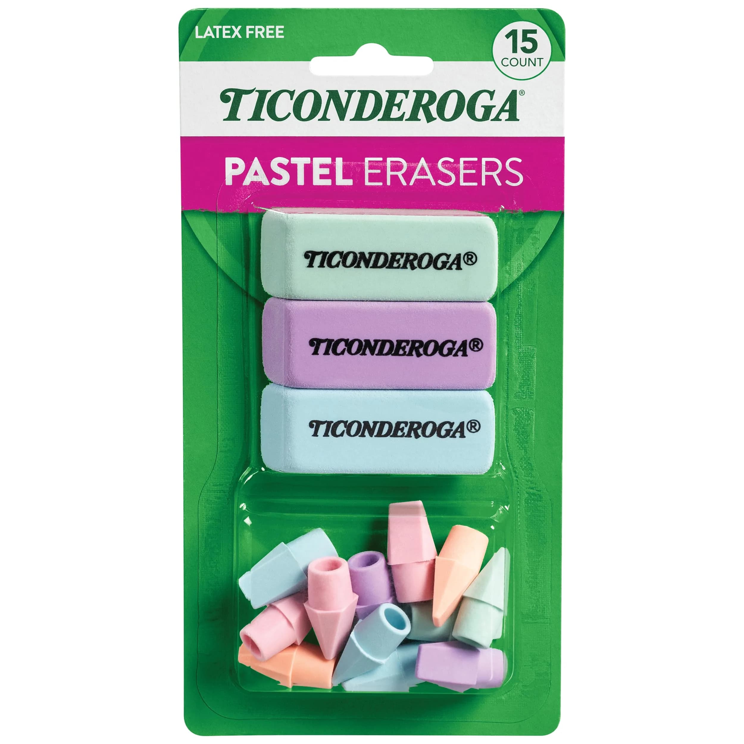 Ticonderoga Pastel Erasers 15 Count | Non-Tearing Latex-Free Office & School Supplies - main product image