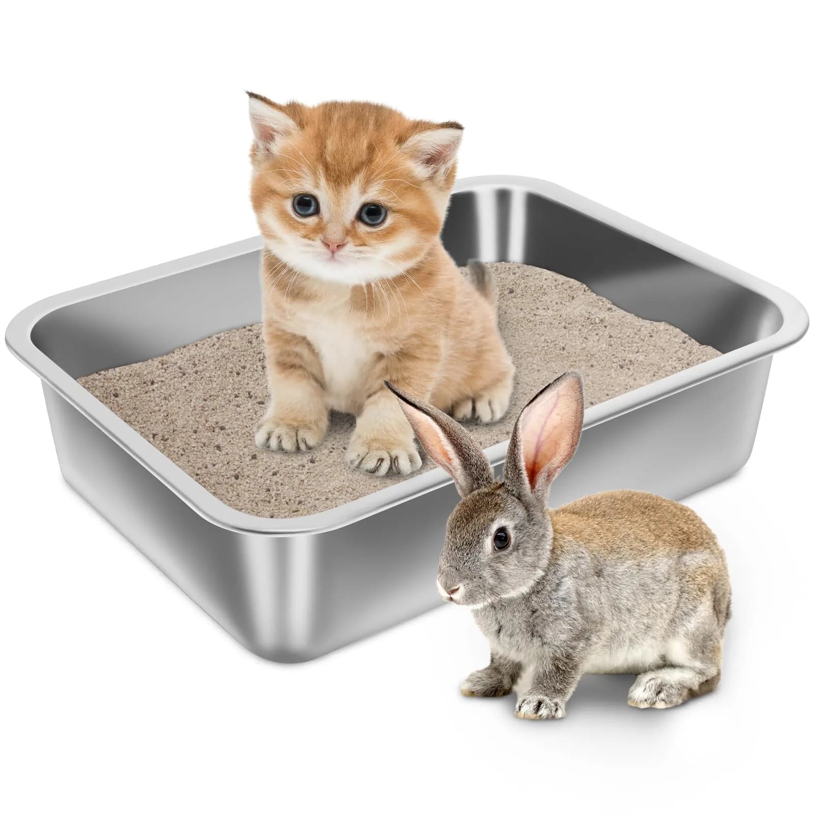 Holintan Stainless Steel Litter Box for Kitten, Small | Easy Entry, Odor-Free, Durable Metal