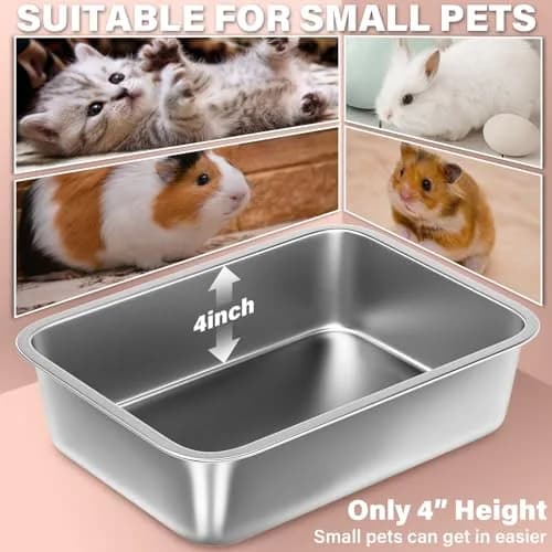 Holintan Stainless Steel Litter Box for Kitten, Small | Easy Entry, Odor-Free, Durable Metal thumbnail 2
