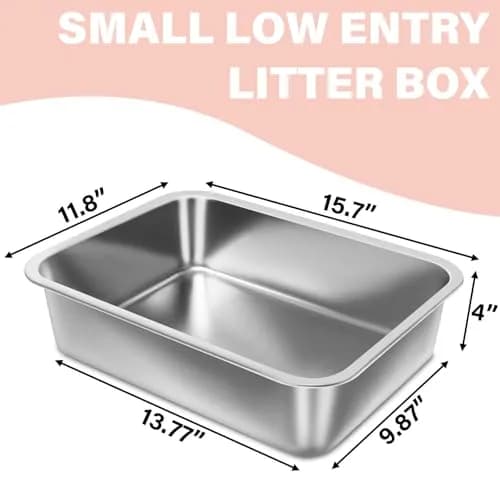 Holintan Stainless Steel Litter Box for Kitten, Small | Easy Entry, Odor-Free, Durable Metal thumbnail 3
